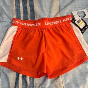 Under Armour Women's Bright Orange Athletic Shorts with White Panels